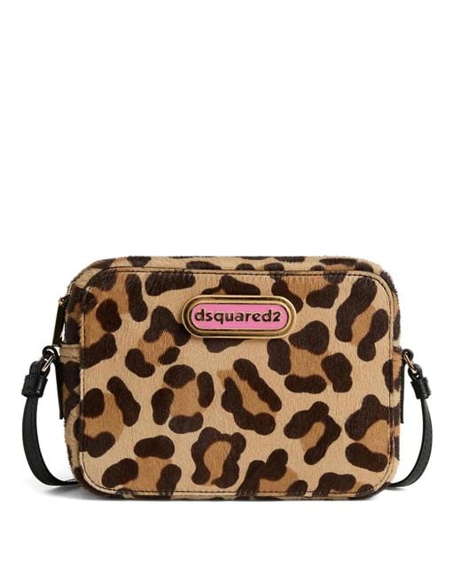 DSquared² Brown Logo-Plaque Leopard-Print Cross Body Bag