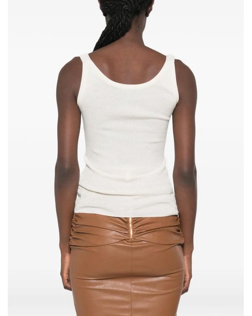 Elisabetta Franchi White Ribbed-Knit Logo-Patch Vest