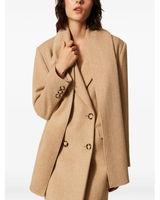 Twinset Natural Velour Wool Cloth Coat