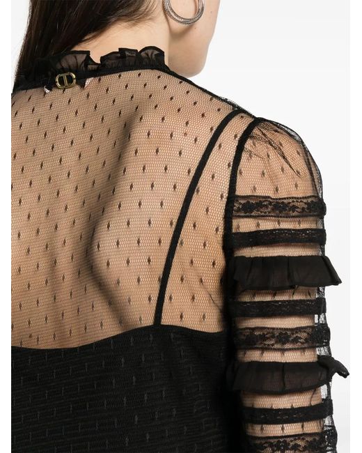 Twinset Black Ruffled Mesh Mini Dress