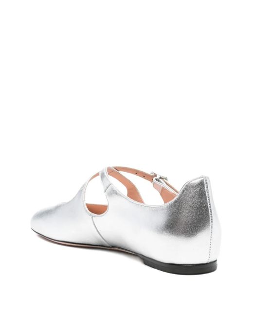 Bally White Buckle-Strap Leather Ballet Flats