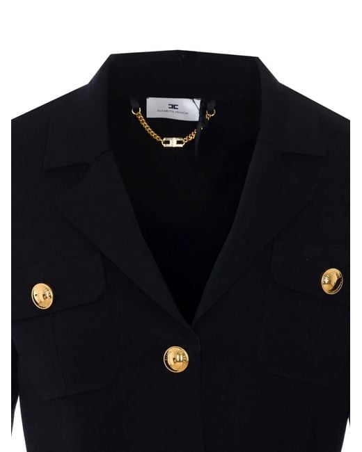 Elisabetta Franchi Blue Belted Logo-Button Jacket