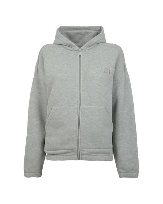Autry Gray Logo-Embroidered Zip-Up Hoodie
