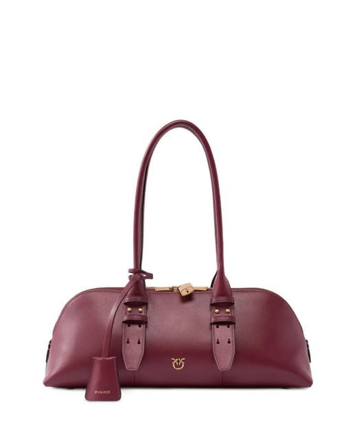 Pinko Purple Love Birds Leather Tote Bag
