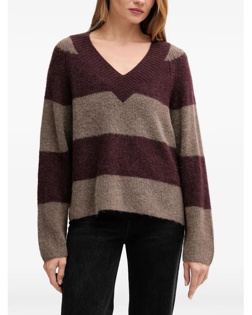 Mos Mosh Brown Striped V-Neck Sweater