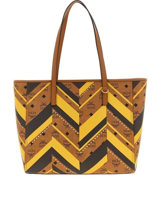MCM Yellow Medium Toni Geometric-Pattern Tote Bag