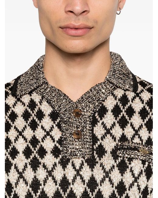 Amiri メンズ ブラック アーガイル ショートスリーブ ポロシャツ 