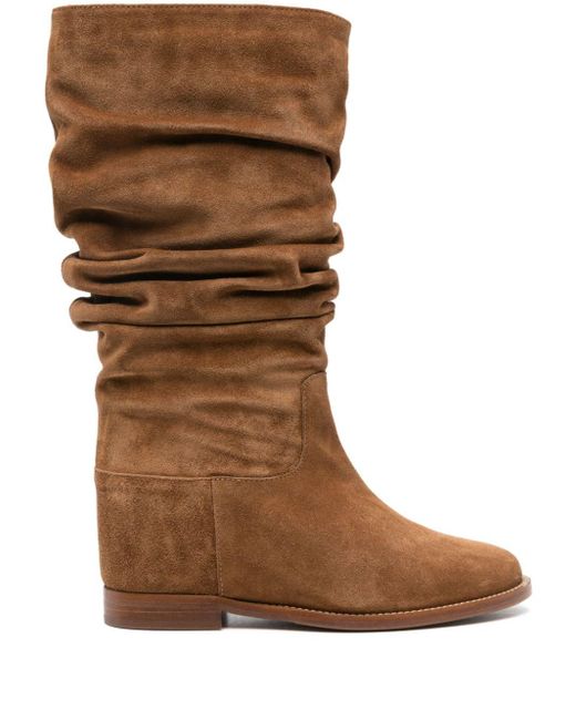 Via Roma 15 Brown Ruched Suede Flat Boots