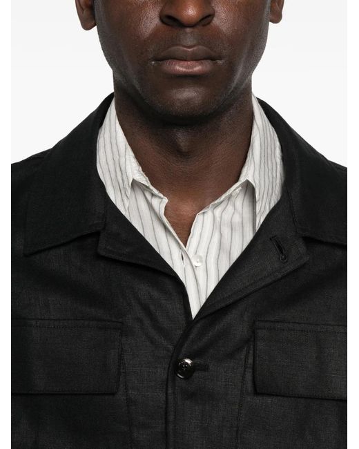 Michael Coal Black Flap-Pocket Button-Up Jacket for men