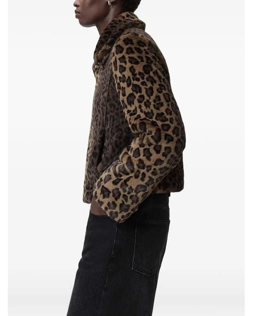 AllSaints Black Saye Leopard-Print Collared Jacket