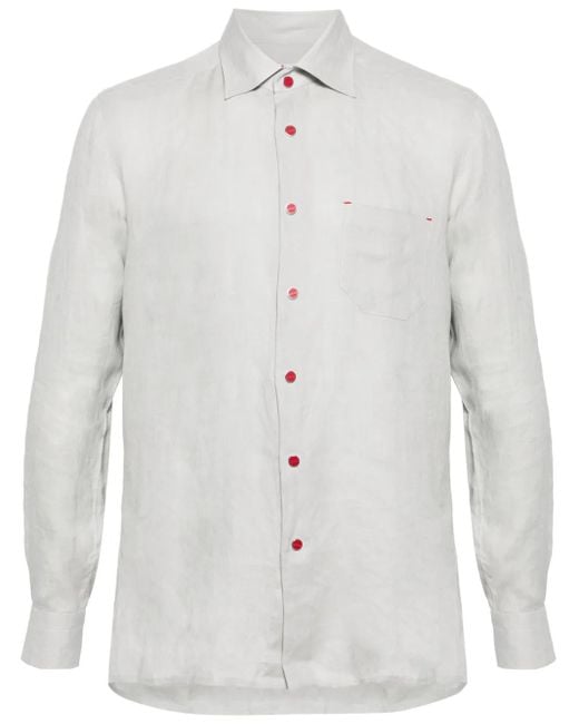 Kiton White Spread-Collar Linen Shirt for men