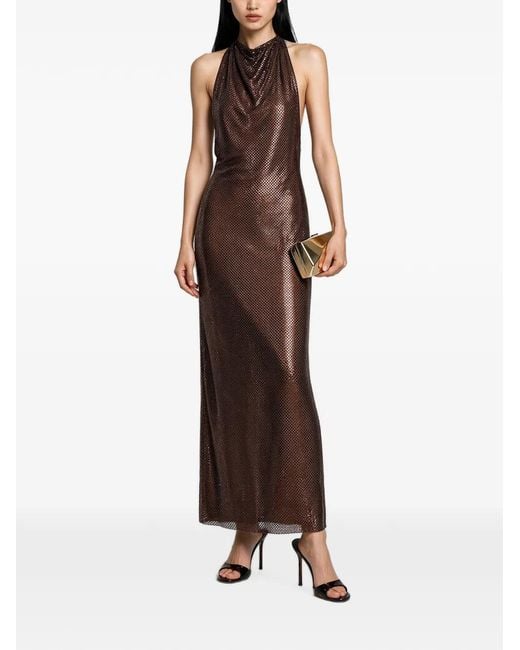 Self-Portrait Brown Bead-Embellished Maxi Dress