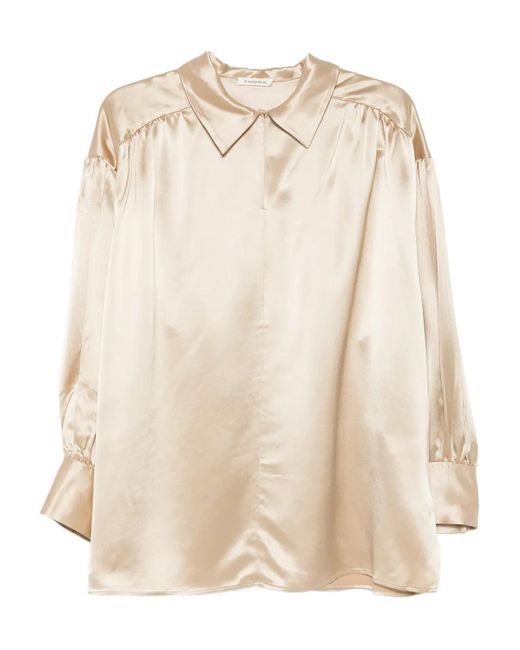By Malene Birger Natural Long-Sleeve V-Neck Blouse