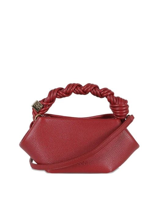 Ganni Red Mini Bou Braided-Handle Tote Bag