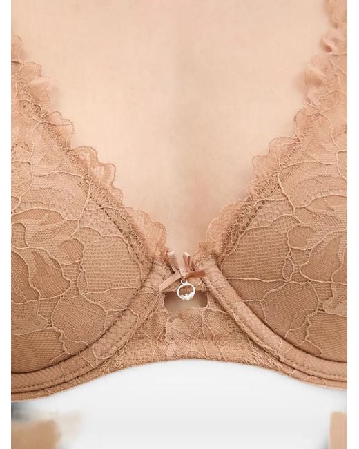 Emporio Armani Natural Lace-Overlay Logo-Strap Bra