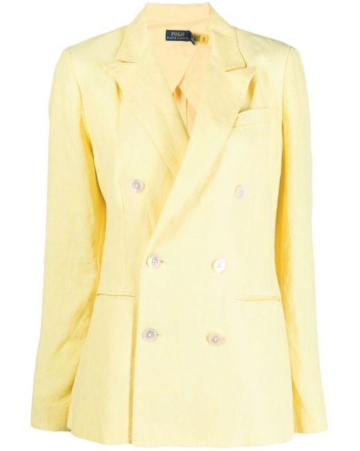 Polo Ralph Lauren Double-breasted Linen Blazer in Yellow | Lyst Canada