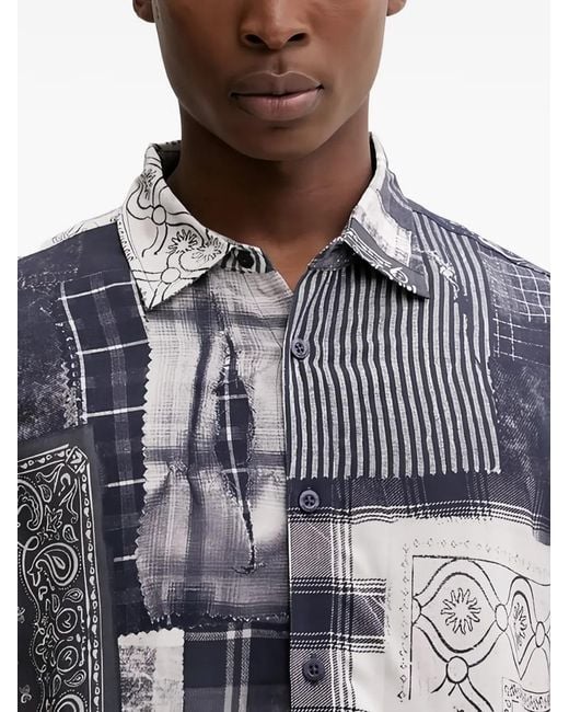 Desigual Blue Patchwork-Print Shirt for men