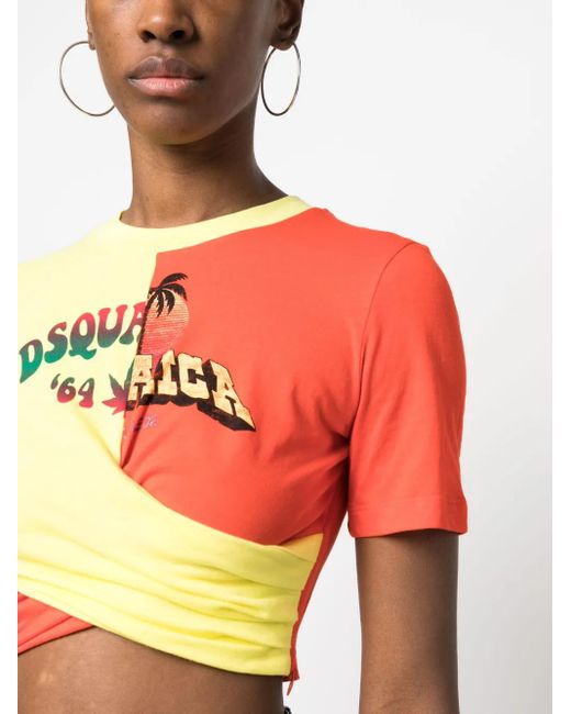 DSquared² Orange Logo-Print Crop Top