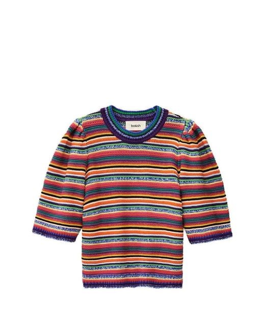 Ba&sh Red Gestreifter Farfaela Pullover Mit Puffärmeln
