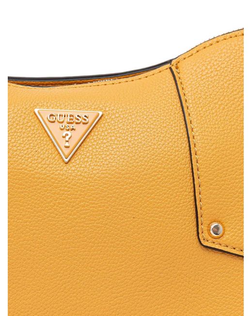 Guess Yellow Darcy Logo-Plaque Pebbled-Effect Shoulder Bag