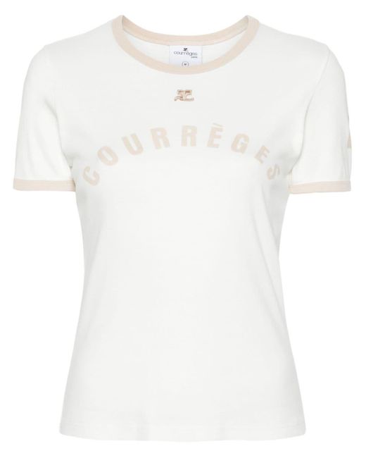 Courreges T-shirt Met Contrasterende Afwerking En Logopatch in het White