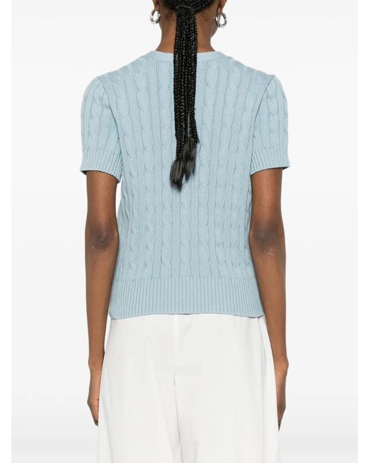 Ralph Lauren Blue Cable-Knit Logo-Embroidered Cardigan