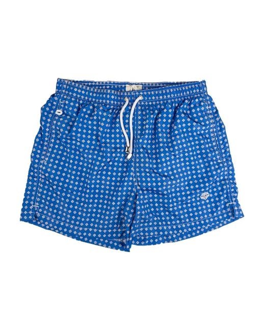 Luigi Borrelli Napoli Blue Floral-Pattern Drawstring Swim Shorts for men