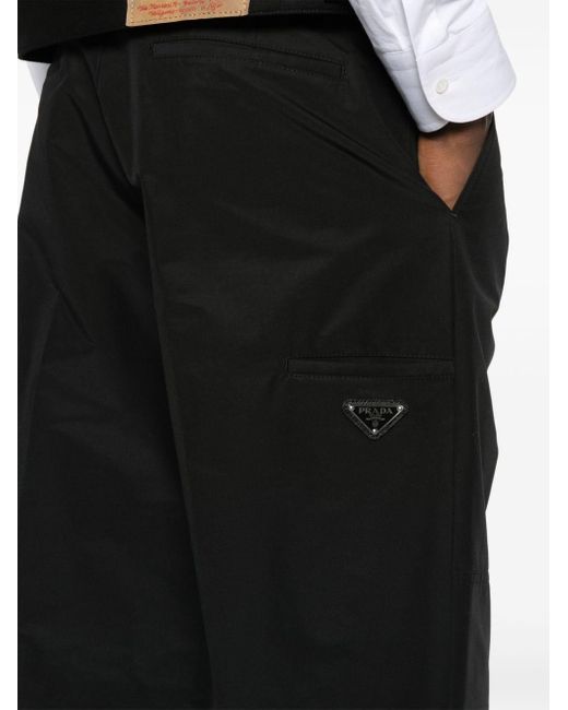 Prada Black Logo-plaque Cotton Trousers for men