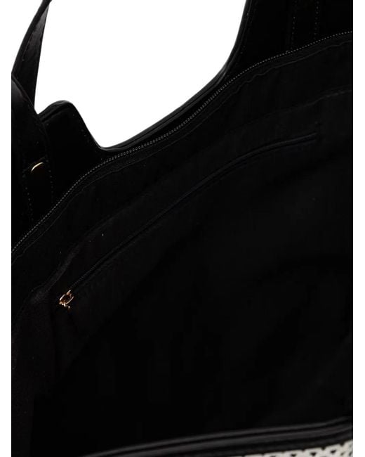Morgan Black Striped Mesh Tote Bag