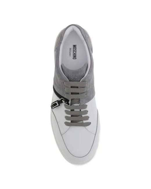 Moschino White Zip-Detail Sneakers for men