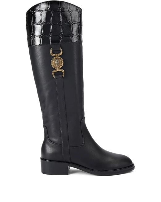 Kurt Geiger Black Mansion Riding Croc-Effect Medallion Boots