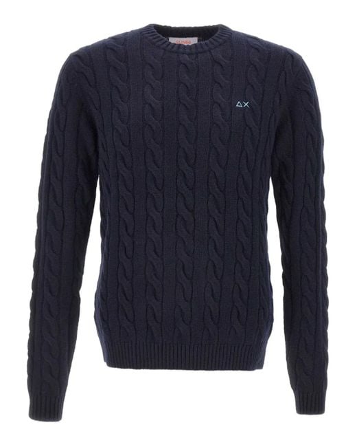 Sun 68 Blue Cable-Knit Logo Sweater for men