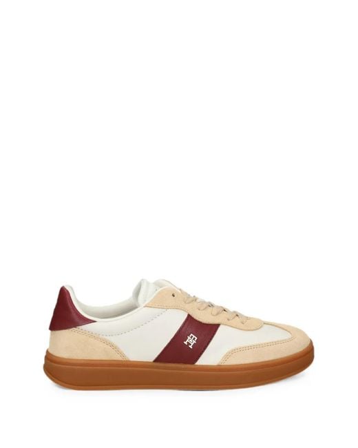 Tommy Hilfiger Brown Suede-Panelled Leather Sneakers