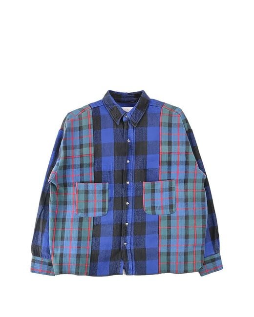 READYMADE Blue Patch-Work Checked Shirt for men