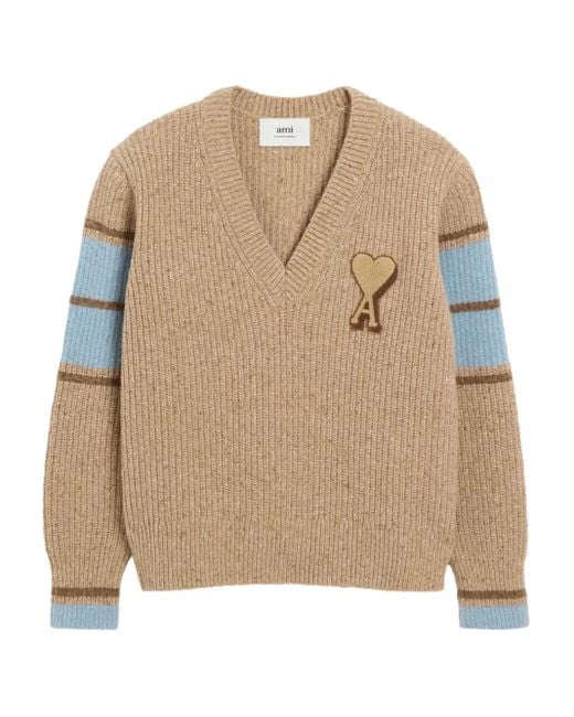 AMI Natural Ami De Coeur V-Neck Sweater