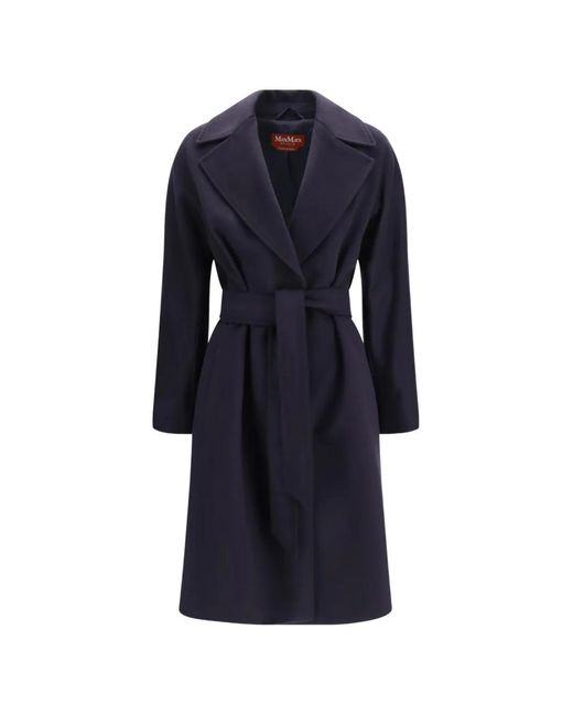 Max Mara Blue Dravenna Belted Notch-Lapel Coat