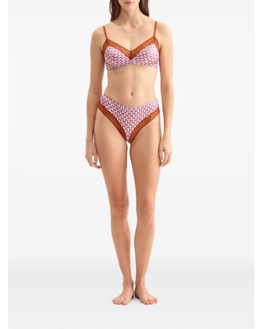 Eres Pink Indie Geometric-Print Lace-Trimmed Bra
