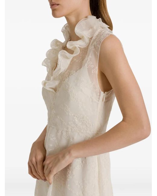 Alberta Ferretti White Ruffled Midi Dress