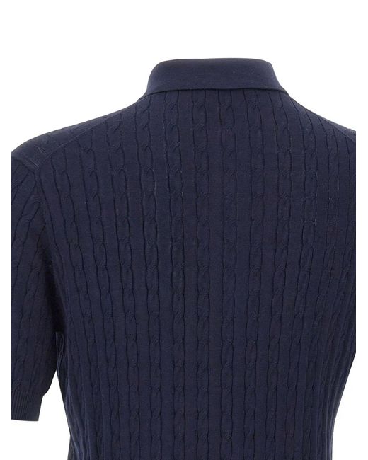 Kangra Blue Cable-Knit Ribbed Polo Shirt for men
