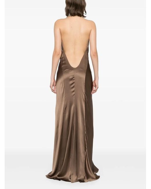 Michelle Mason Natural Draped Halterneck Dress