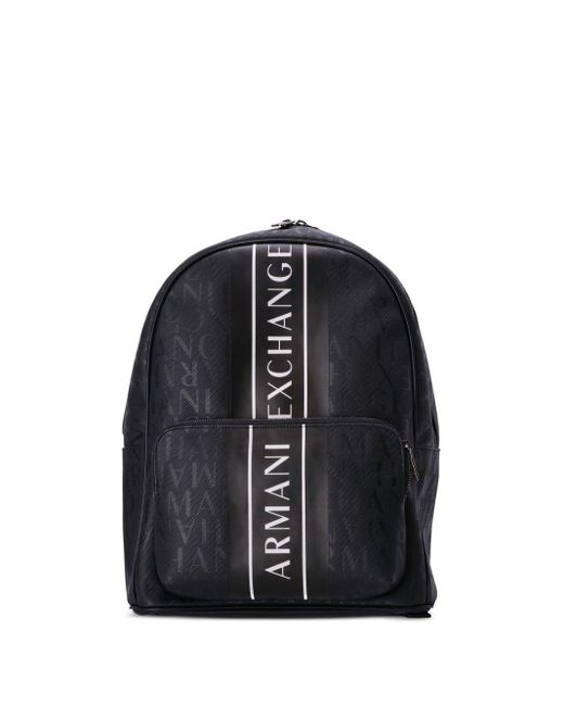 Armani Exchange Black Logo-print Stripe-detail Backpack for men