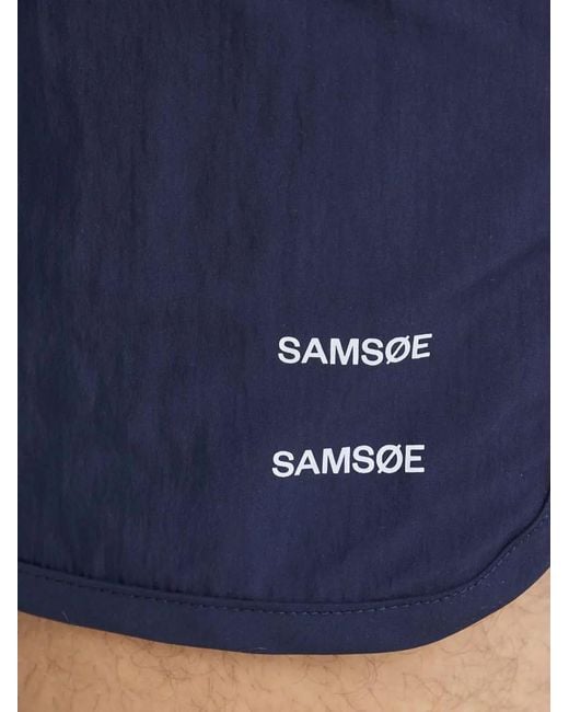 Samsøe & Samsøe Blue Logo-Print Swim Shorts for men