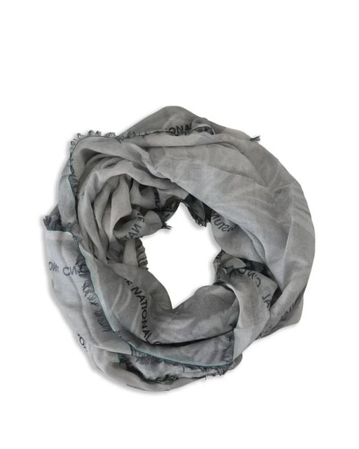 CoSTUME NATIONAL Gray Floral-Print Fringed Scarf