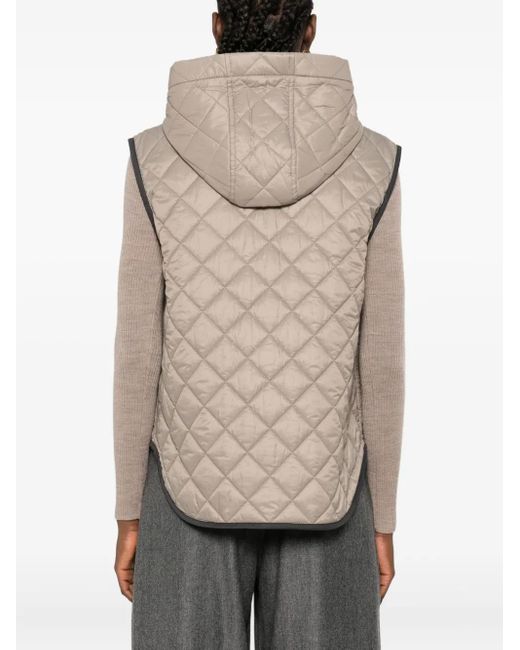 Gilet Trapuntato Con Cappuccio di Brunello Cucinelli in Natural