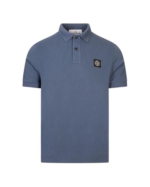 Stone Island Blue Logo-Patch Polo Shirt for men