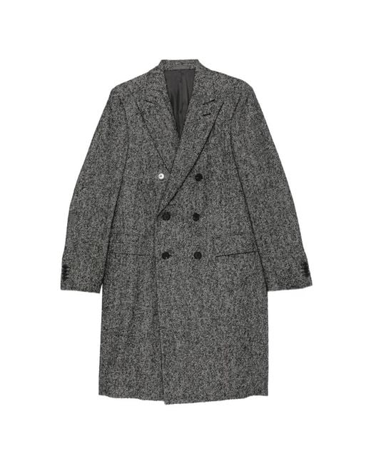 Caruso Gray Herringbone-Pattern Double-Breasted Coat for men