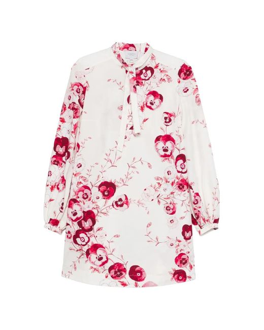 Giambattista Valli Pink Floral-Print Tie-Neck Mini Dress