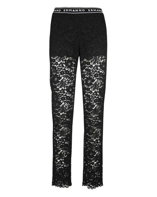 Ermanno Scervino Black Elasticated-Waistband Lace Trousers