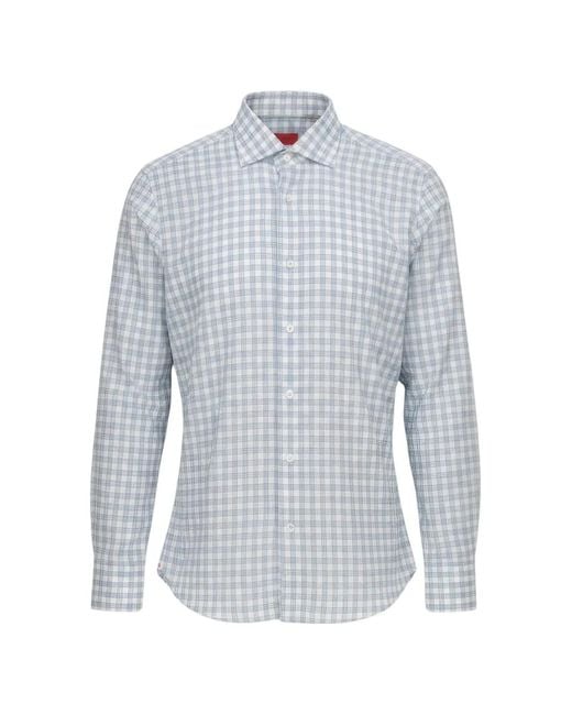 Isaia Blue Gingham-Check Long-Sleeve Shirt for men