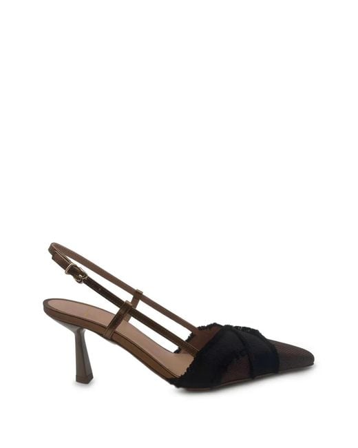 Roberto Festa Brown Frayed Slingback-Strap Pumps